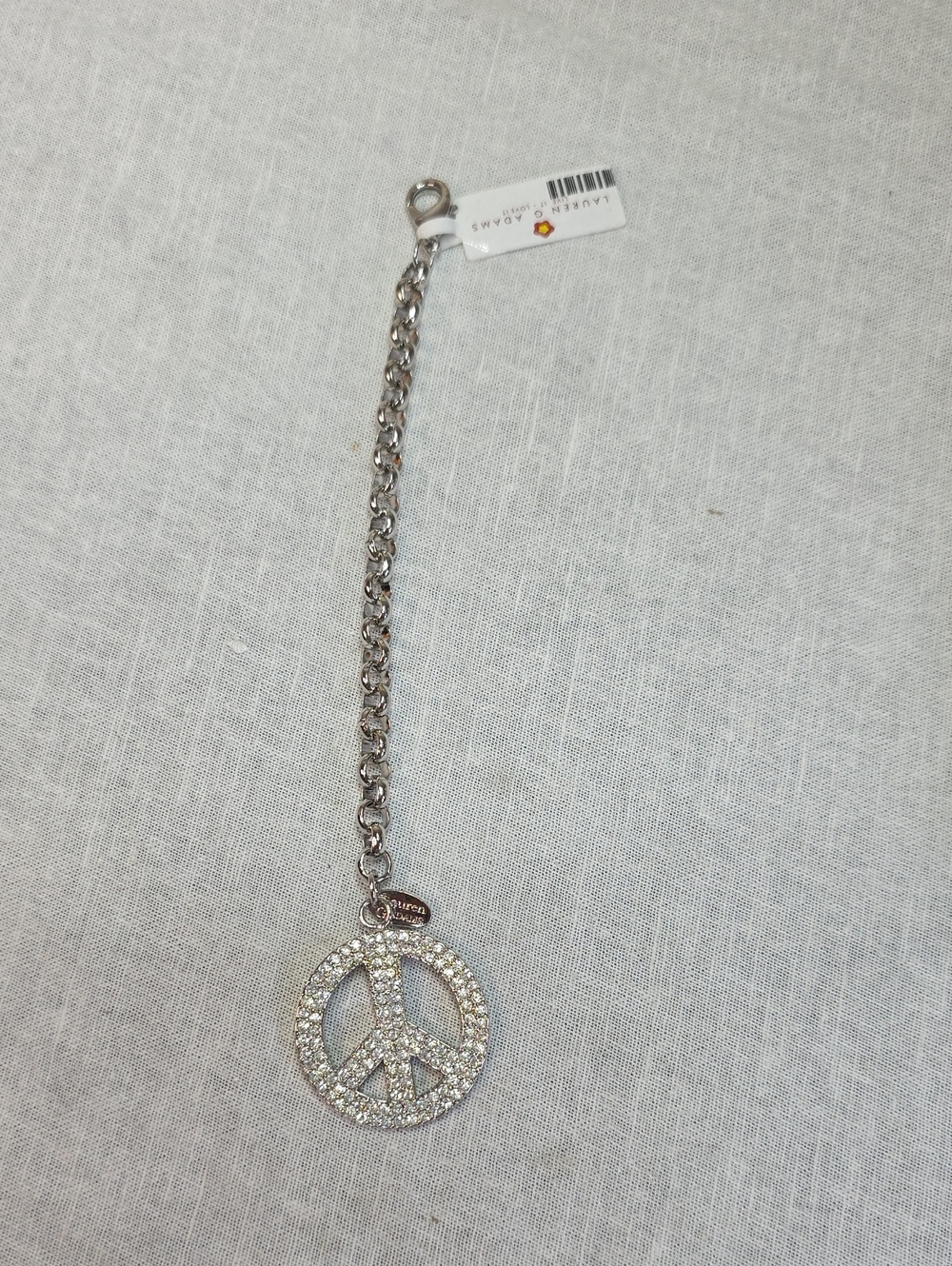 Lauren G Adams Silver Crystal Peace Sign Charm Keychain Bag Charm